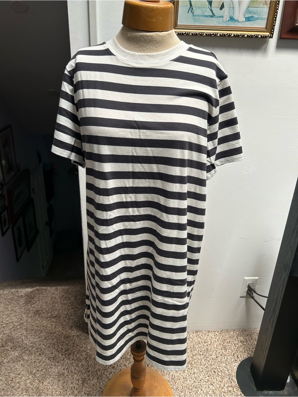 NWOT Old Navy 100% cotton nautical Breton striped midi t shirt dress large